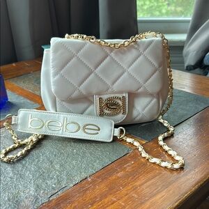 Bebe White and Gold Quilted Crossbody Bag